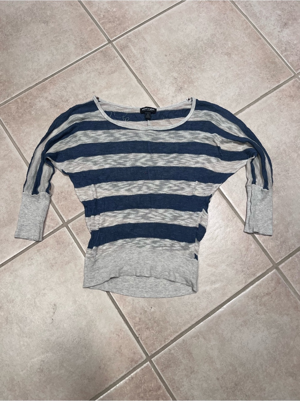 About A Girl Navy and Gray Striped Scoop Neck Sweater